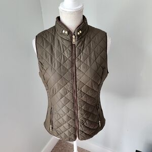 C'Esttoi Authentic Quilted Padded Vest Brownish GreenWith Gold Detail Size Med